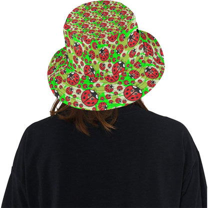Ladybug with Leaf Print Pattern Unisex Bucket Hat