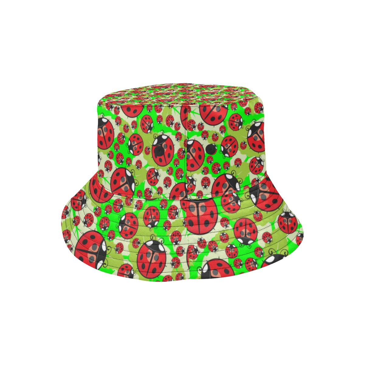 Ladybug with Leaf Print Pattern Unisex Bucket Hat