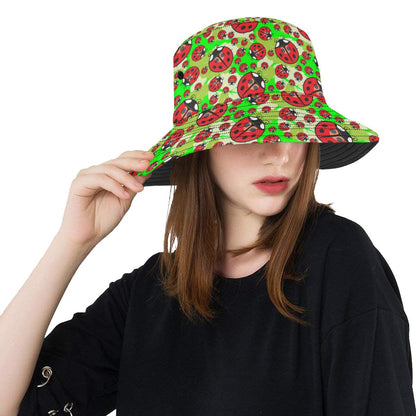 Ladybug with Leaf Print Pattern Unisex Bucket Hat