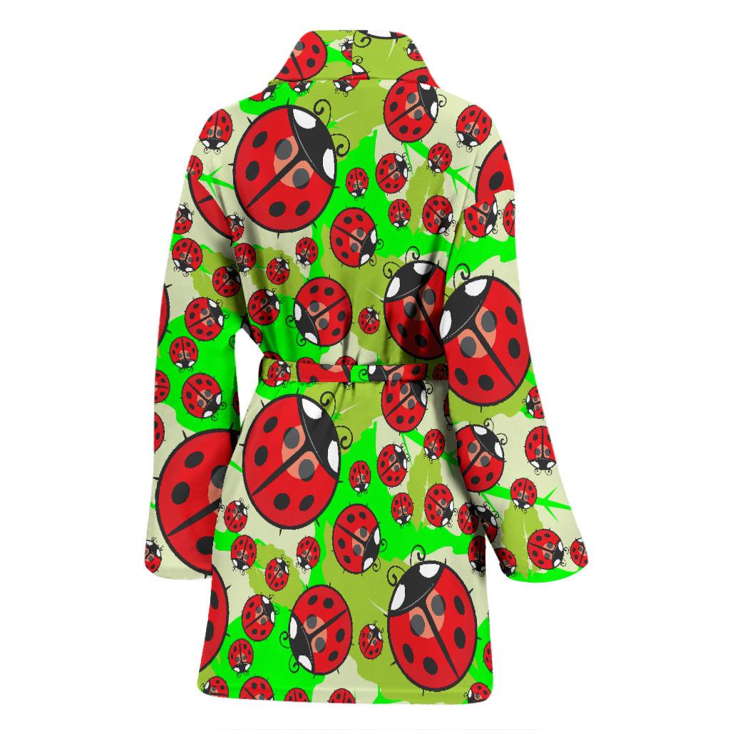 Ladybug with Leaf Print Pattern Women Bath Robe-JTAMIGO.COM