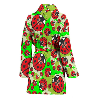 Ladybug with Leaf Print Pattern Women Bath Robe-JTAMIGO.COM