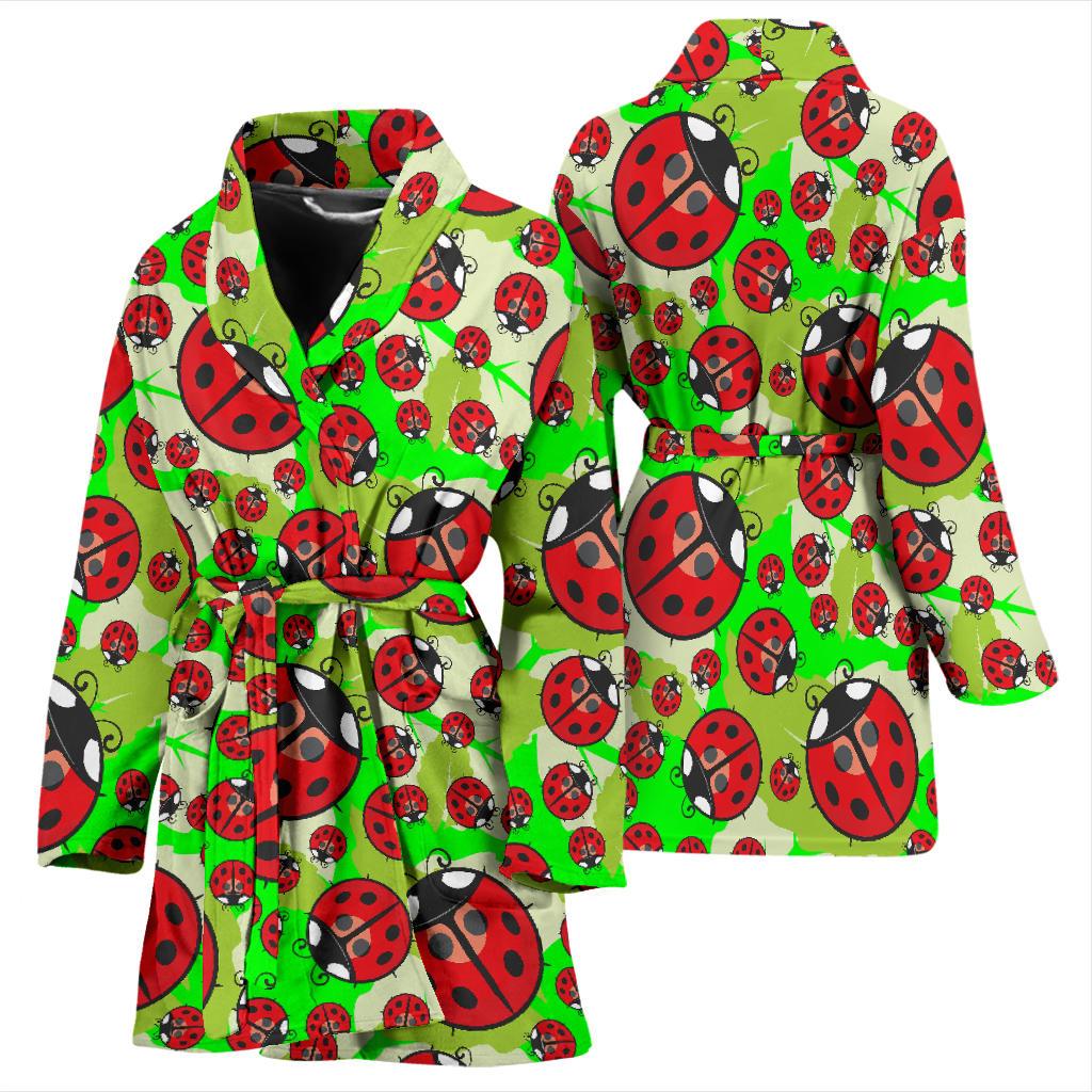 Ladybug with Leaf Print Pattern Women Bath Robe-JTAMIGO.COM