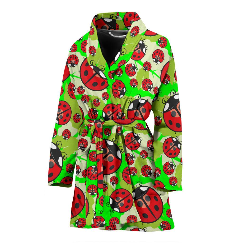 Ladybug with Leaf Print Pattern Women Bath Robe-JTAMIGO.COM