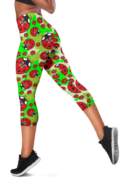 Ladybug with Leaf Print Pattern Women Capris