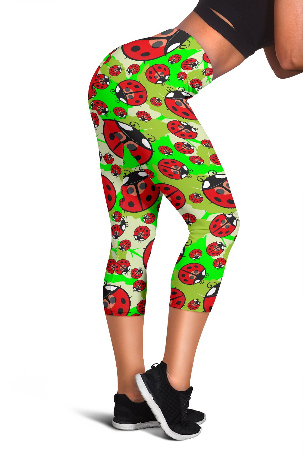 Ladybug with Leaf Print Pattern Women Capris
