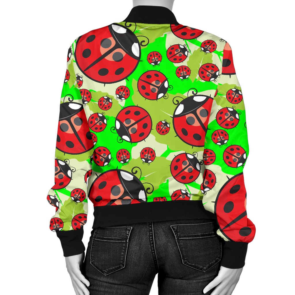 Ladybug With Leaf Print Pattern Women Casual Bomber Jacket