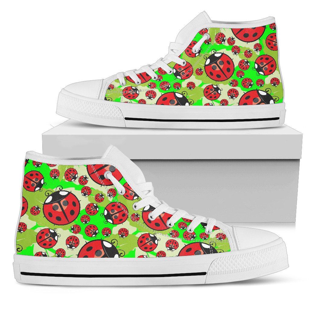 Ladybug with Leaf Print Pattern Women High Top Shoes