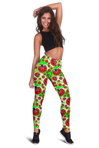 Ladybug with Leaf Print Pattern Women Leggings