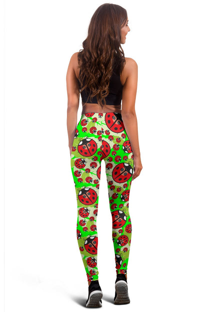 Ladybug with Leaf Print Pattern Women Leggings