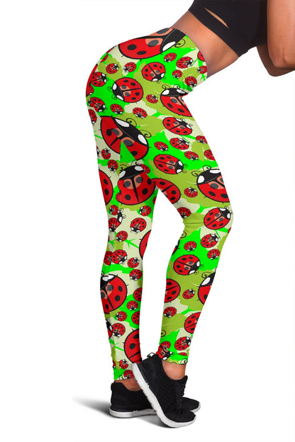 Ladybug with Leaf Print Pattern Women Leggings