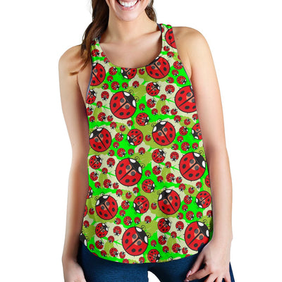 Ladybug with Leaf Print Pattern Women Racerback Tank Top