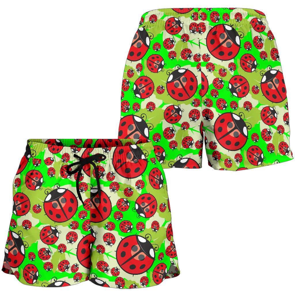 Ladybug with Leaf Print Pattern Women Shorts-JTAMIGO.COM