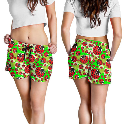 Ladybug with Leaf Print Pattern Women Shorts-JTAMIGO.COM