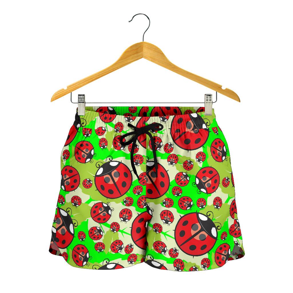 Ladybug with Leaf Print Pattern Women Shorts-JTAMIGO.COM