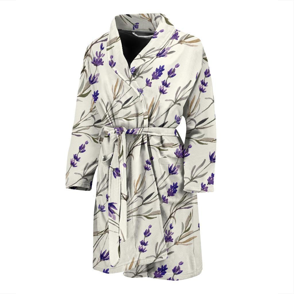 Lavender Pattern Print Design 01 Men Bathrobe-JORJUNE.COM