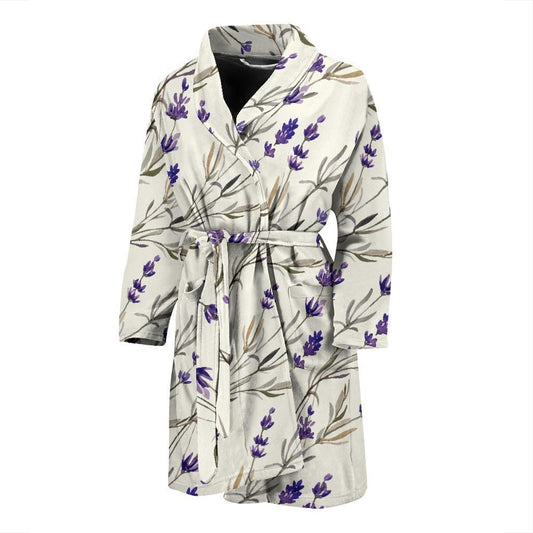 Lavender Pattern Print Design 01 Men Bathrobe-JORJUNE.COM