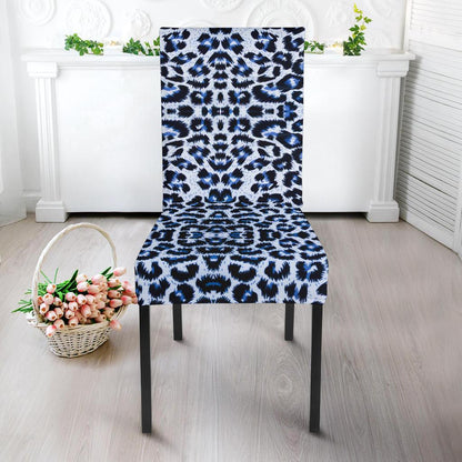 Leopard Blue Skin Print Dining Chair Slipcover-JTAMIGO.COM