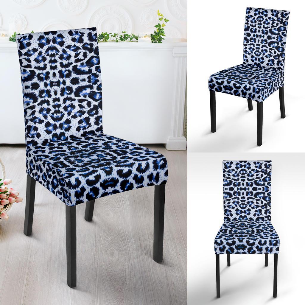 Leopard Blue Skin Print Dining Chair Slipcover-JTAMIGO.COM