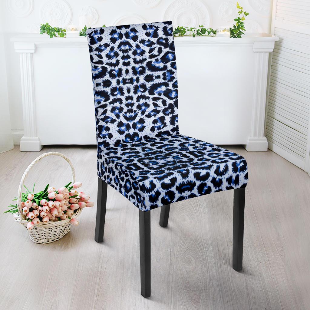 Leopard Blue Skin Print Dining Chair Slipcover-JTAMIGO.COM