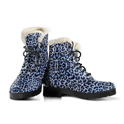 Leopard Blue Skin Print Faux Fur Leather Boots-JTAMIGO.COM