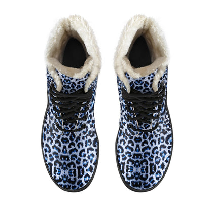 Leopard Blue Skin Print Faux Fur Leather Boots-JTAMIGO.COM
