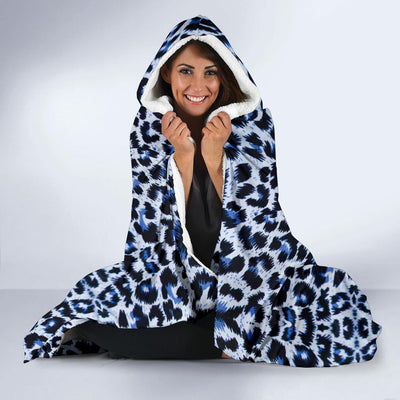 Leopard Blue Skin Print Hooded Blanket-JTAMIGO.COM