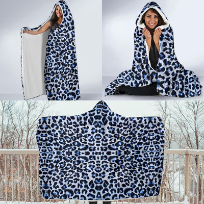 Leopard Blue Skin Print Hooded Blanket-JTAMIGO.COM