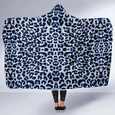 Leopard Blue Skin Print Hooded Blanket-JTAMIGO.COM