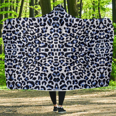 Leopard Blue Skin Print Hooded Blanket-JTAMIGO.COM