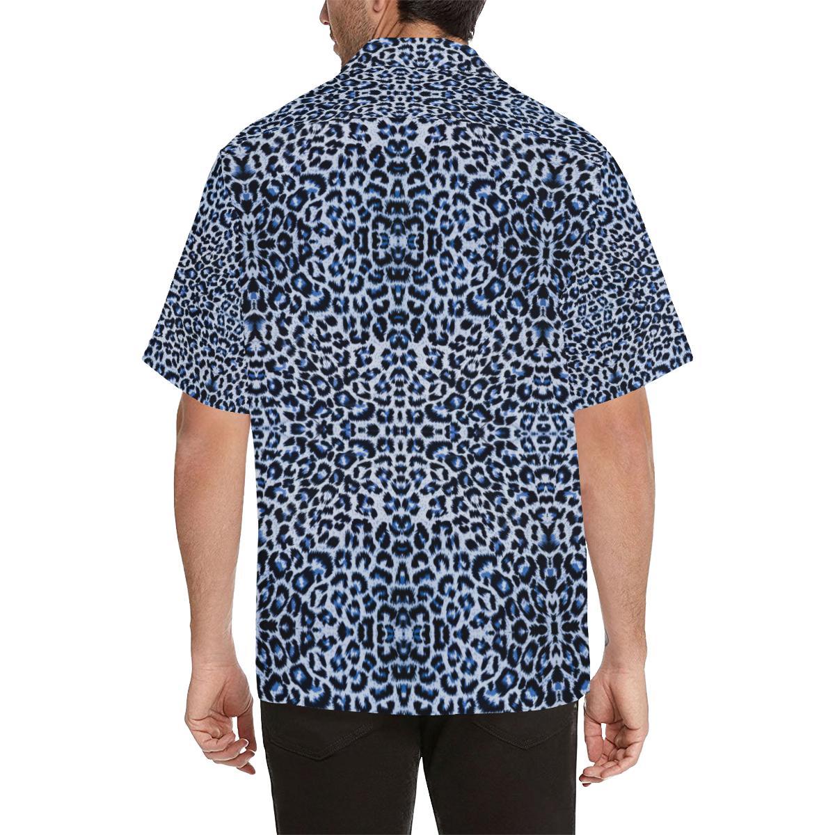 Leopard Blue Skin Print Men Aloha Hawaiian Shirt