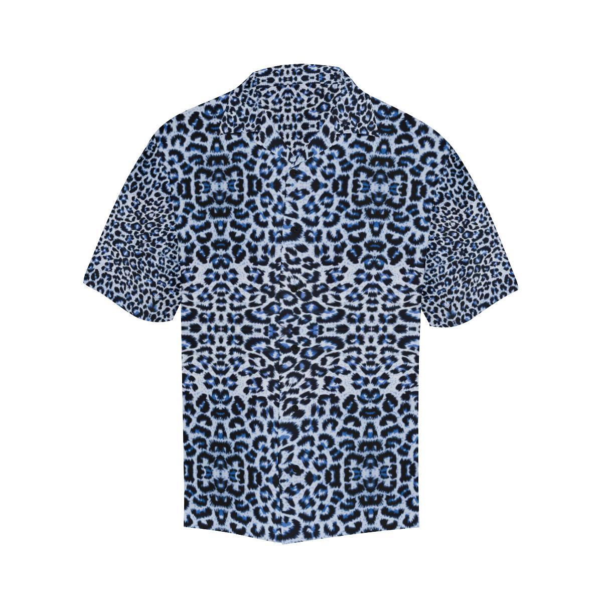 Leopard Blue Skin Print Men Aloha Hawaiian Shirt