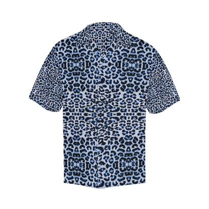 Leopard Blue Skin Print Men Aloha Hawaiian Shirt