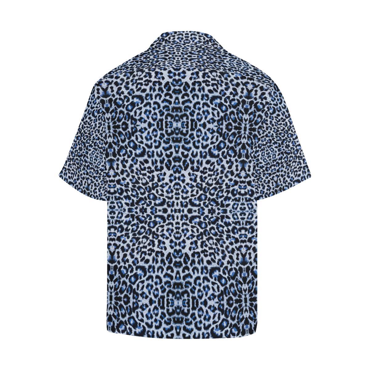 Leopard Blue Skin Print Men Aloha Hawaiian Shirt