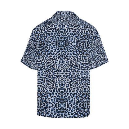 Leopard Blue Skin Print Men Aloha Hawaiian Shirt