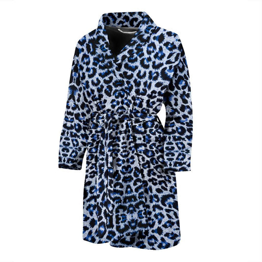 Leopard Blue Skin Print Men Bath Robe-JTAMIGO.COM