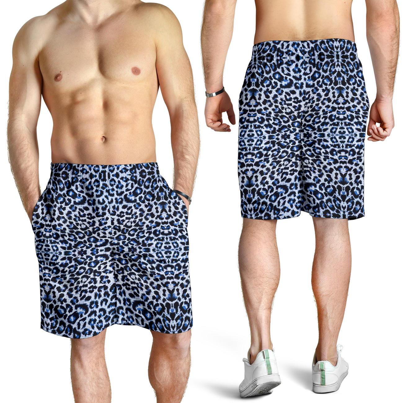 Leopard Blue Skin Print Mens Shorts-JTAMIGO.COM