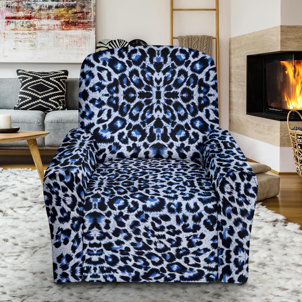 Leopard Blue Skin Print Single Sofa Slipcover -JTAMIGO.COM