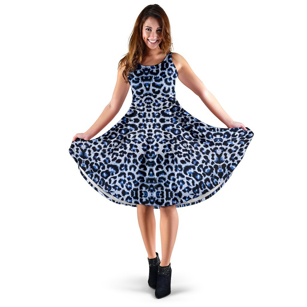 Leopard Blue Skin Print Sleeveless Dress
