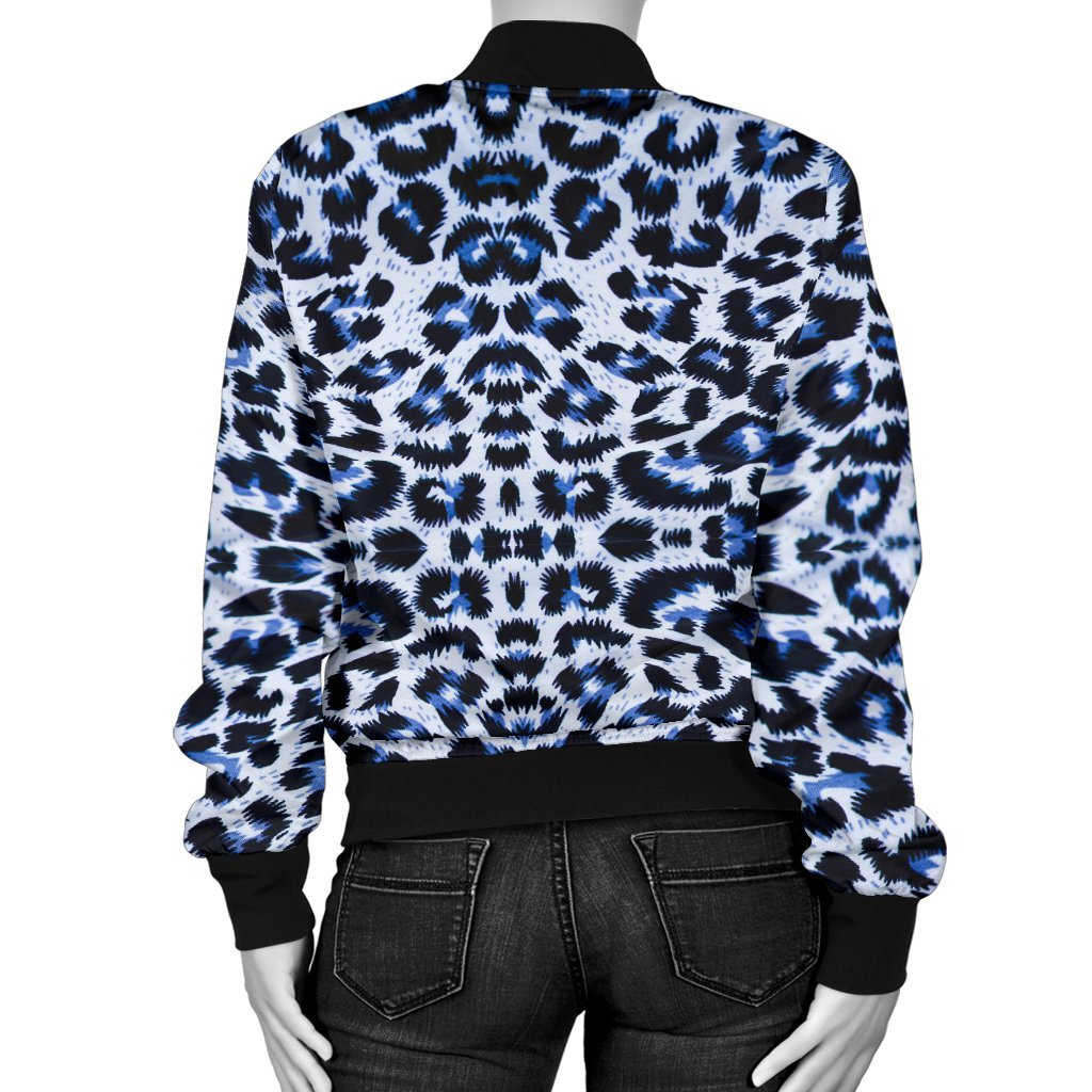 Leopard Blue Skin Print Women Casual Bomber Jacket