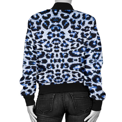 Leopard Blue Skin Print Women Casual Bomber Jacket