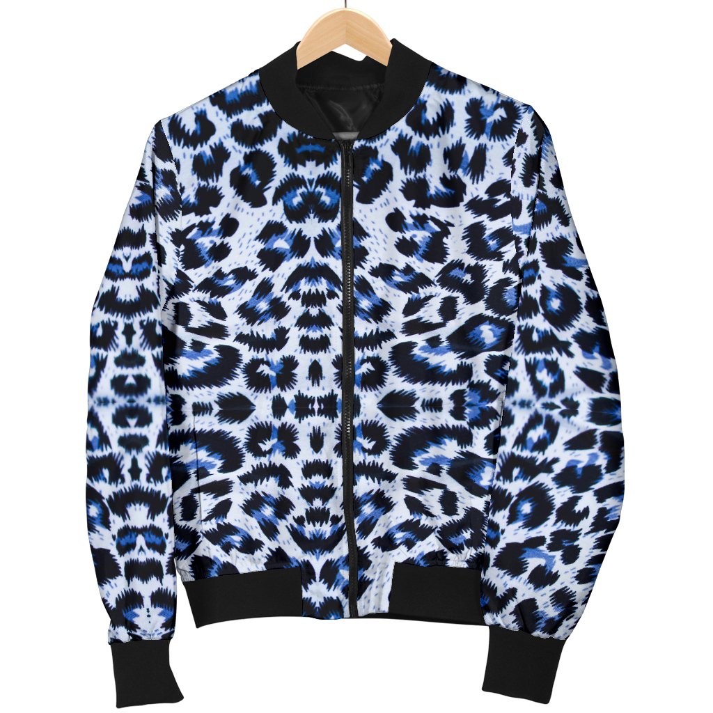 Leopard Blue Skin Print Women Casual Bomber Jacket