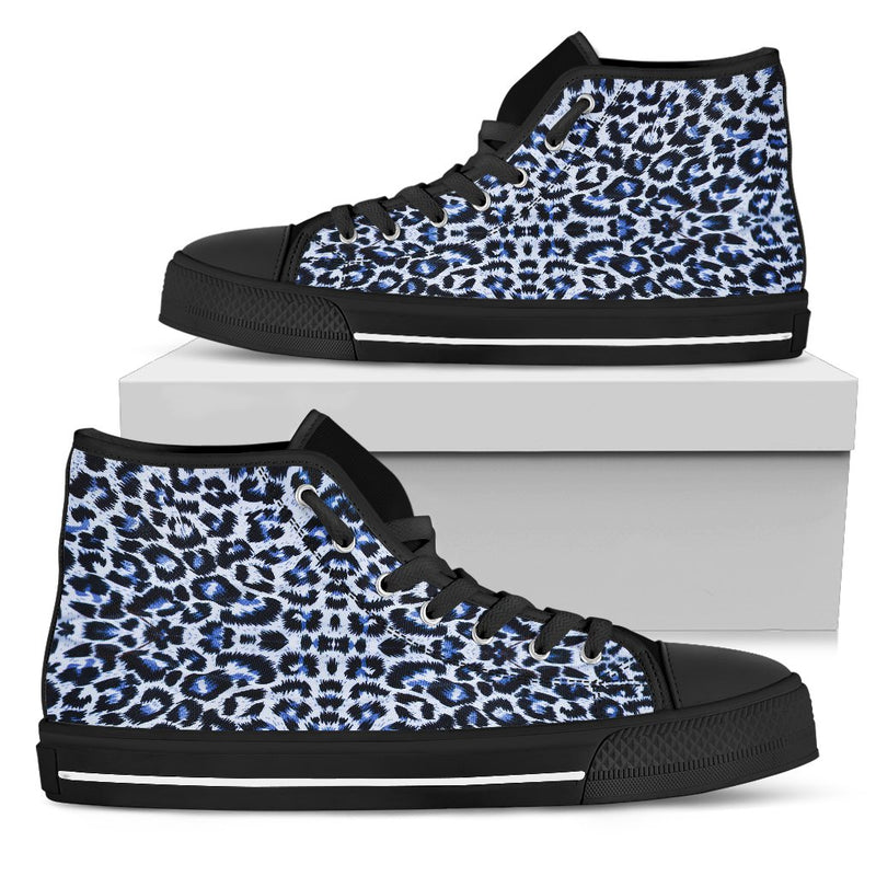 Leopard Blue Skin Print Women High Top Shoes