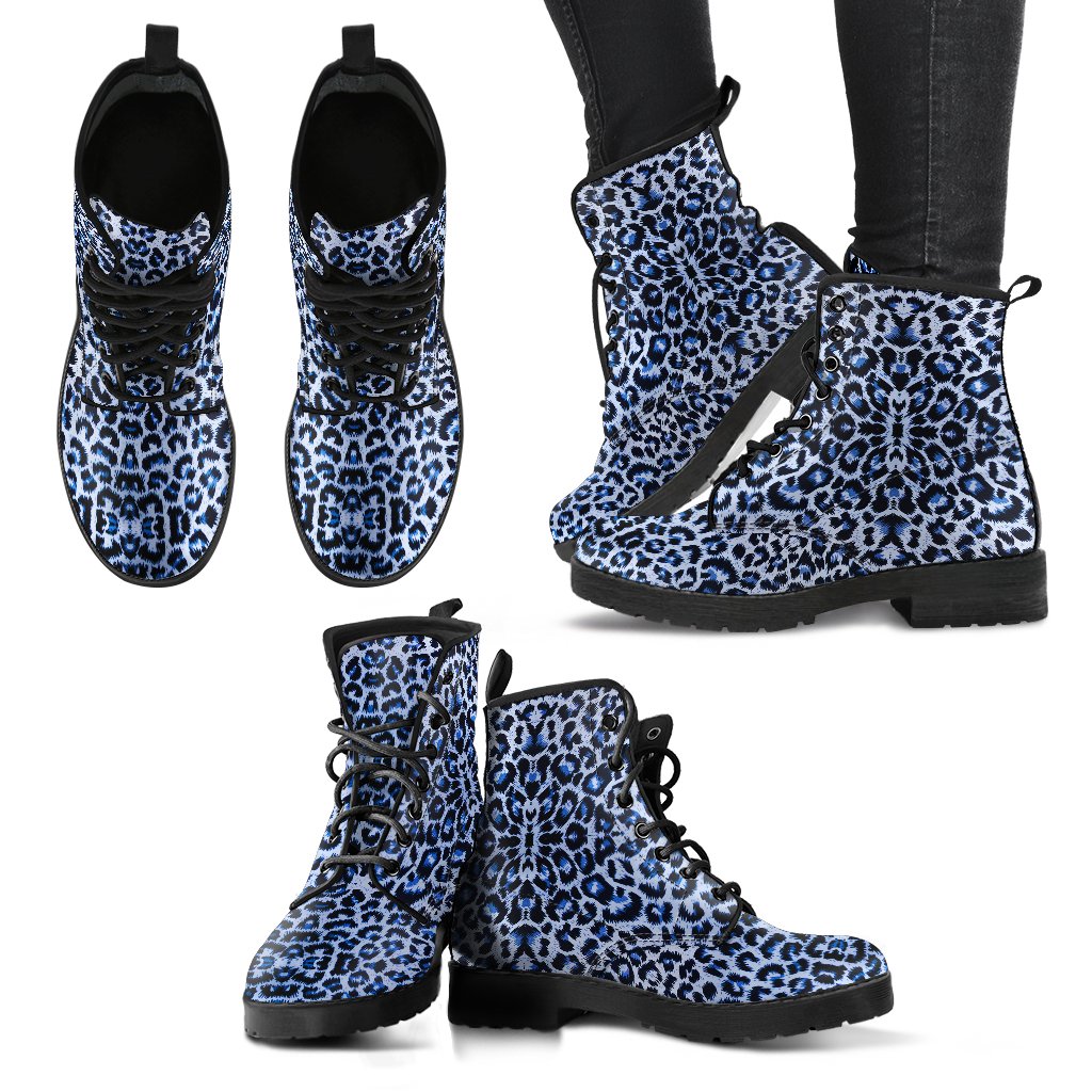 Leopard Blue Skin Print Women Leather Boots-JTAMIGO.COM