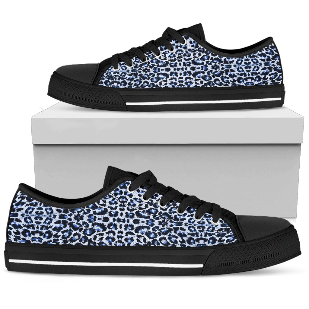 Leopard Blue Skin Print Women Low Top Shoes