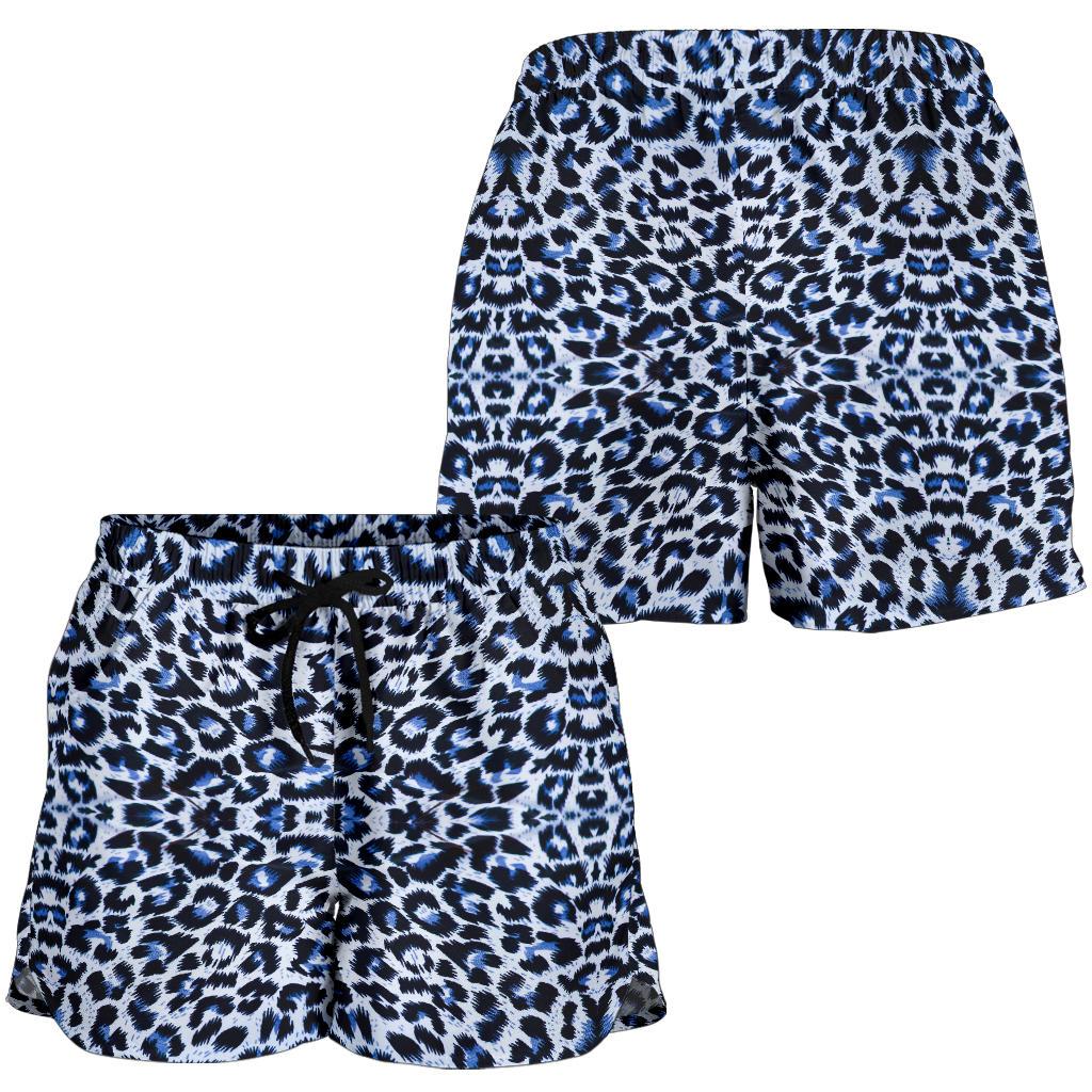 Leopard Blue Skin Print Women Shorts-JTAMIGO.COM
