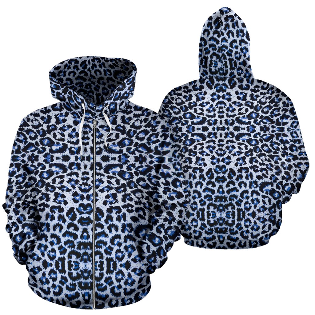 Leopard Blue Skin Print Zip Up Hoodie