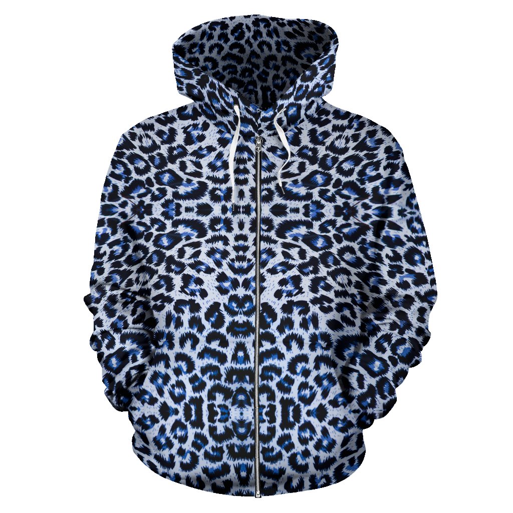 Leopard Blue Skin Print Zip Up Hoodie