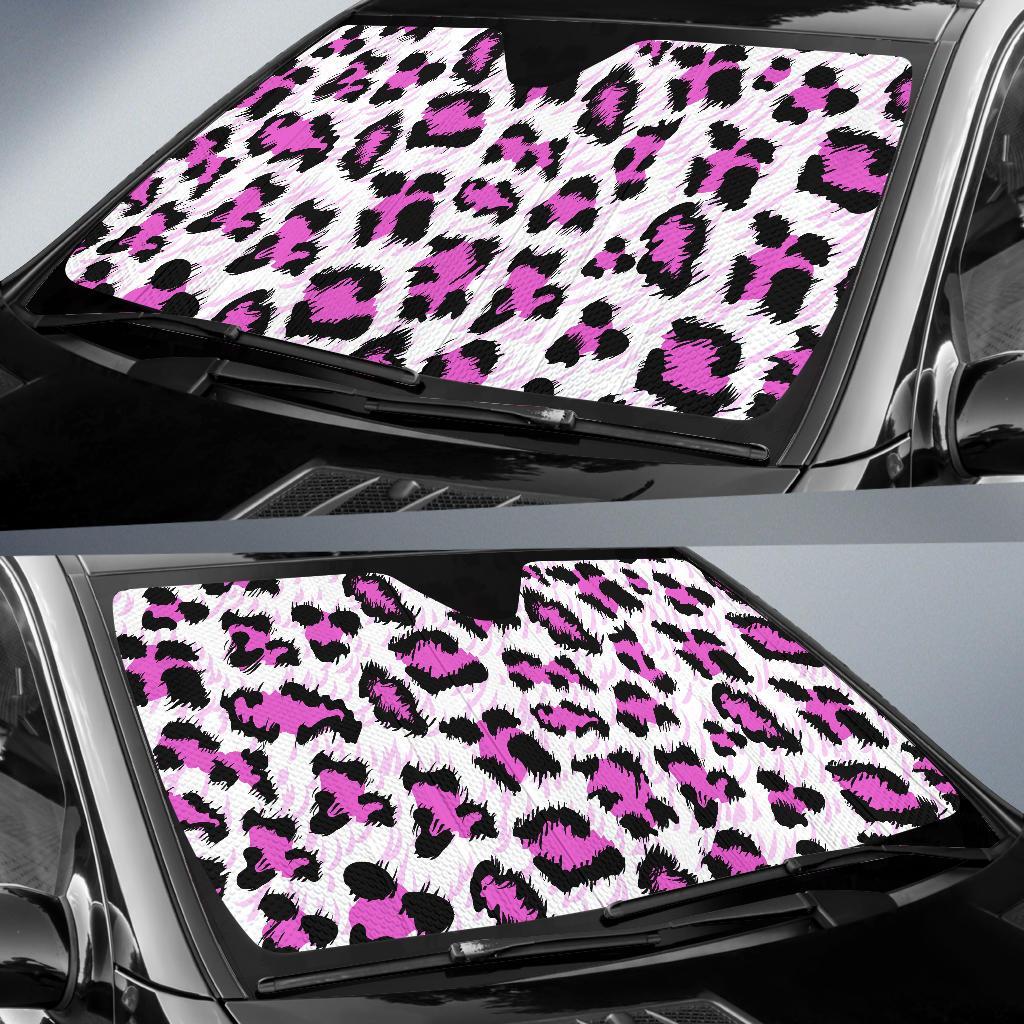 Leopard Pink Skin Print Car Sun Shade For Windshield