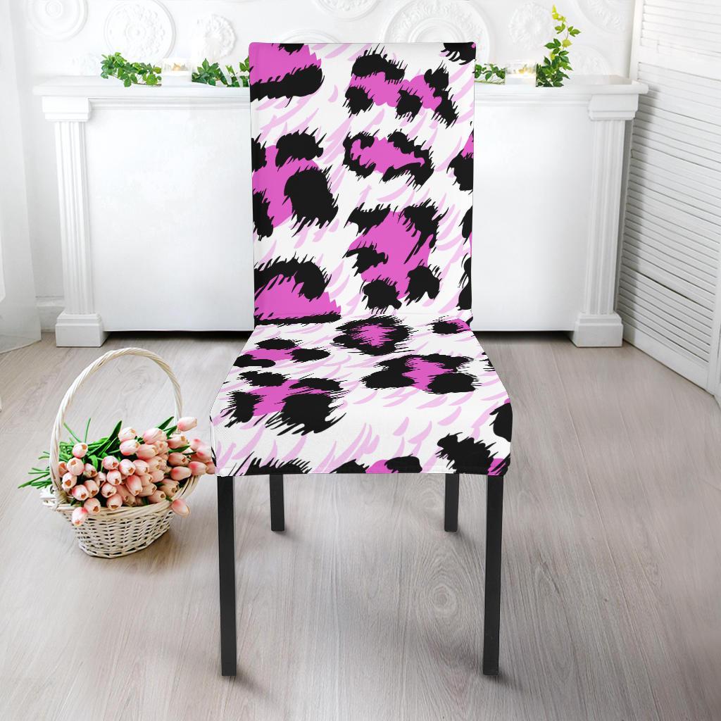 Leopard Pink Skin Print Dining Chair Slipcover-JTAMIGO.COM