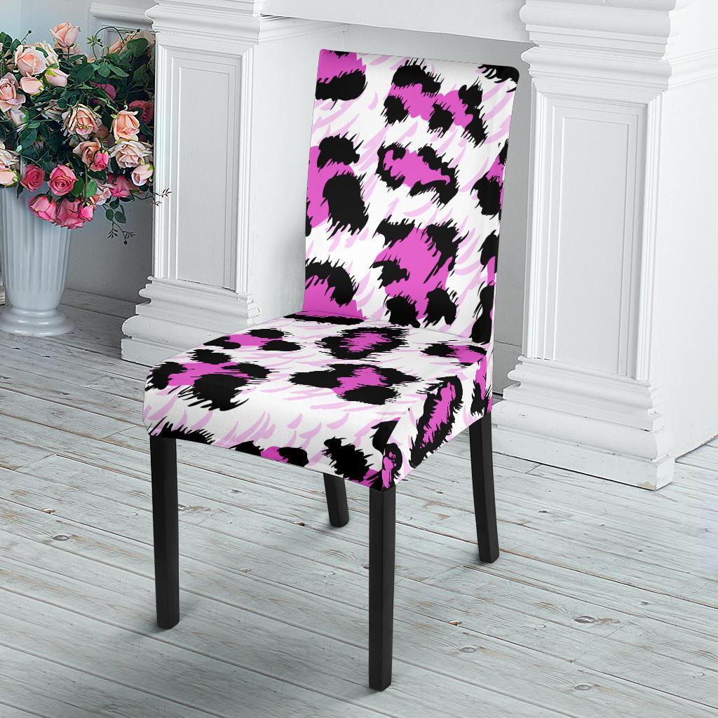 Leopard Pink Skin Print Dining Chair Slipcover-JTAMIGO.COM